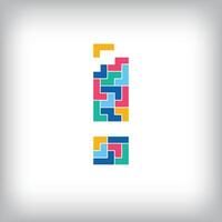Unique colorful letter exclamation mark falling pixel style. Editable design. Alphabets are related to each other. vector