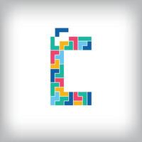Unique colorful letter C falling pixel style. Editable design. Alphabets are related to each other. vector