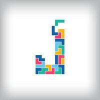 Unique colorful letter J falling pixel style. Editable design. Alphabets are related to each other. vector