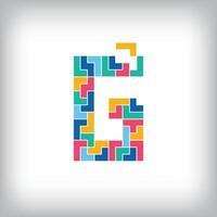 Unique colorful letter G falling pixel style. Editable design. Alphabets are related to each other. vector