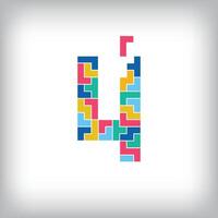 Unique colorful number 4 game pixel style. Editable design. 0-9 are related to each other. vector