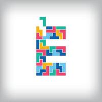 Unique colorful letter E falling pixel style. Editable design. Alphabets are related to each other. vector