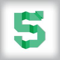 Folded paper style font design of number 5. Numbers illustration. Origami educational numbers set. vector