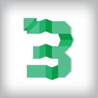 Folded paper style font design of number 3. Numbers illustration. Origami educational numbers set. vector