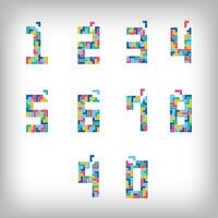 Unique colorful number set pixel style. Editable design. vector