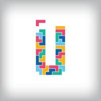 Unique colorful letter U falling pixel style. Editable design. Alphabets are related to each other. vector