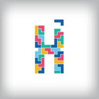 Unique colorful letter H falling pixel style. Editable design. Alphabets are related to each other. vector
