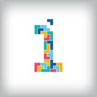 Unique colorful number 1 game pixel style. Editable design. 0-9 are related to each other. vector