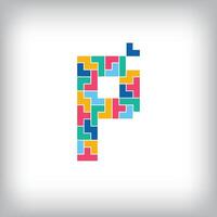 Unique colorful letter P falling pixel style. Editable design. Alphabets are related to each other. vector