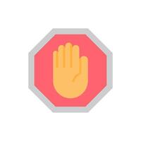 Stop sign icon with palm in flat design style, inside an octagon shape perfect for safety presentations or educational material about traffic rules. Isolated white background editable. vector