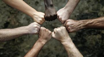 Human connection, highlighting an NGO mission, blending symbolism of hands with the globe, promoting collaboration, transformative power of collective efforts on global scale. photo