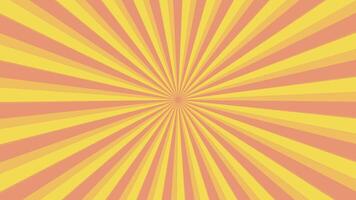 A sunburst background with vibrant, colorful shades, ideal for banners, posters, and promotional materials. Looping animation of swirling stripes, creating a dynamic sunburst light effect video