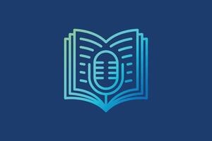 Audio Education Logo with Abstract Book and Microphone Record Sign Symbol vector