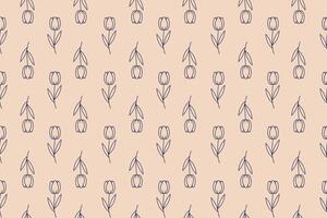 Tulip flower outline abstract seamless repeat pattern vector