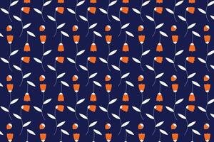 Blooming flower buds spring abstract navy blue seamless repeat pattern vector