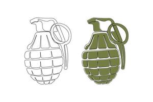 Hand grenade line art icon in doodle style. Military grenade continuous outline . vector