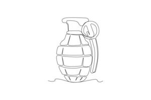 Hand grenade one-line art drawing. Military grenade continuous outline vector