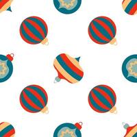 Christmas balls and lanterns flat seamless pattern. Perfect print for fabric, textile, greeting card, wrapping paper. Retro style illustration. vector