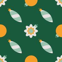 Happy New Year ornaments flat seamless pattern. Perfect print for fabric, textile, greeting card, wrapping paper. Retro style illustration. vector