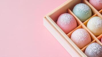 A set of mochi in a crafted box photo