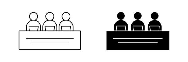 collection of assessment team icons, symbol of three people with laptop. simple design isolated on white background. design for app, web, poster. vector