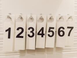 A number board with numbers hanging on a wall photo