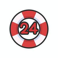 24 number with safety balloon with outline in flat design. vector