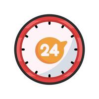 24 hour clock with outline in flat design. vector