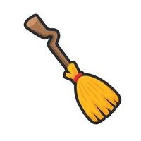 witch broom with outline in flat design. vector