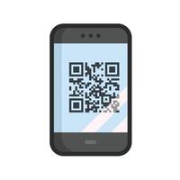 smartphone with barcode sign with outline in flat design. vector