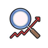 magnifier with up arrow in outline flat design. vector