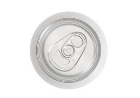 Overhead view of can of soda on white background photo