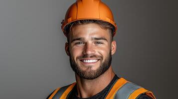 A man in an orange hard hat smiling photo