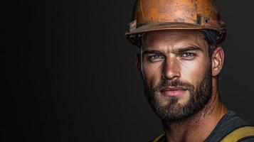 A man in a hard hat and a beard photo
