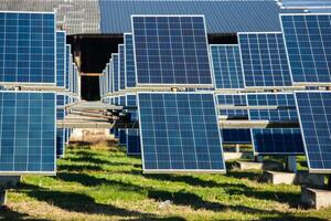 Solar panels, photovoltaic, alternative electricity source, concept of sustainable resources. Solar power station. photo