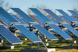 Solar panels, photovoltaic, alternative electricity source, concept of sustainable resources. Solar power station. photo