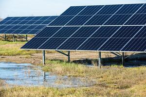 Solar panels, photovoltaic, alternative electricity source, concept of sustainable resources. Solar power station. photo