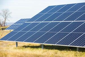 Solar panels, photovoltaic, alternative electricity source, concept of sustainable resources. Solar power station. photo