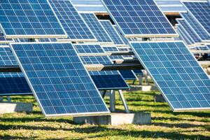 Solar panels, photovoltaic, alternative electricity source, concept of sustainable resources. Solar power station. photo