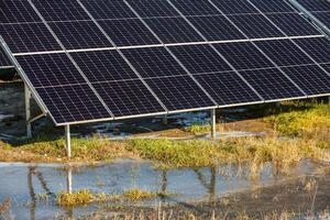 Solar panels, photovoltaic, alternative electricity source, concept of sustainable resources. Solar power station. photo