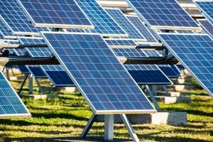 Solar panels, photovoltaic, alternative electricity source, concept of sustainable resources. Solar power station. photo