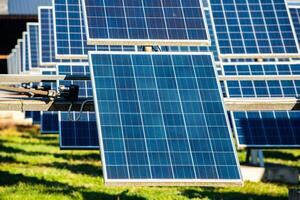 Solar panels, photovoltaic, alternative electricity source, concept of sustainable resources. Solar power station. photo