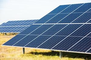 Solar panels, photovoltaic, alternative electricity source, concept of sustainable resources. Solar power station. photo