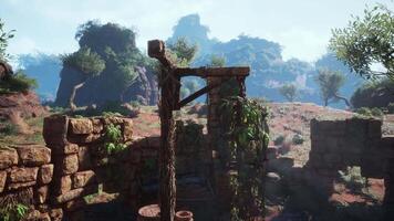 Scenic view of an ancient stone structure surrounded by lush greenery video