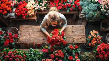 Florist making bouquet in flower sho photo
