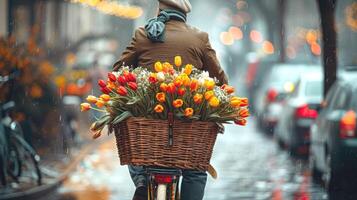 A Senior man rides a bicycle photo