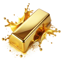 Golden Bar Melting with Splashing Liquid Gold png