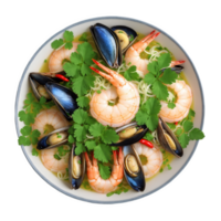 Yam Talay - A spicy seafood salad made with shrimp, squid, and mussels, tossed with onions, cilantro, chili, and lime. png