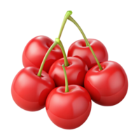 3D Render of Six Shiny Red Cherries png