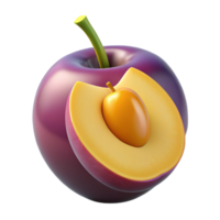 3D Render of a Plum, Sliced Open, Showing its Pit png